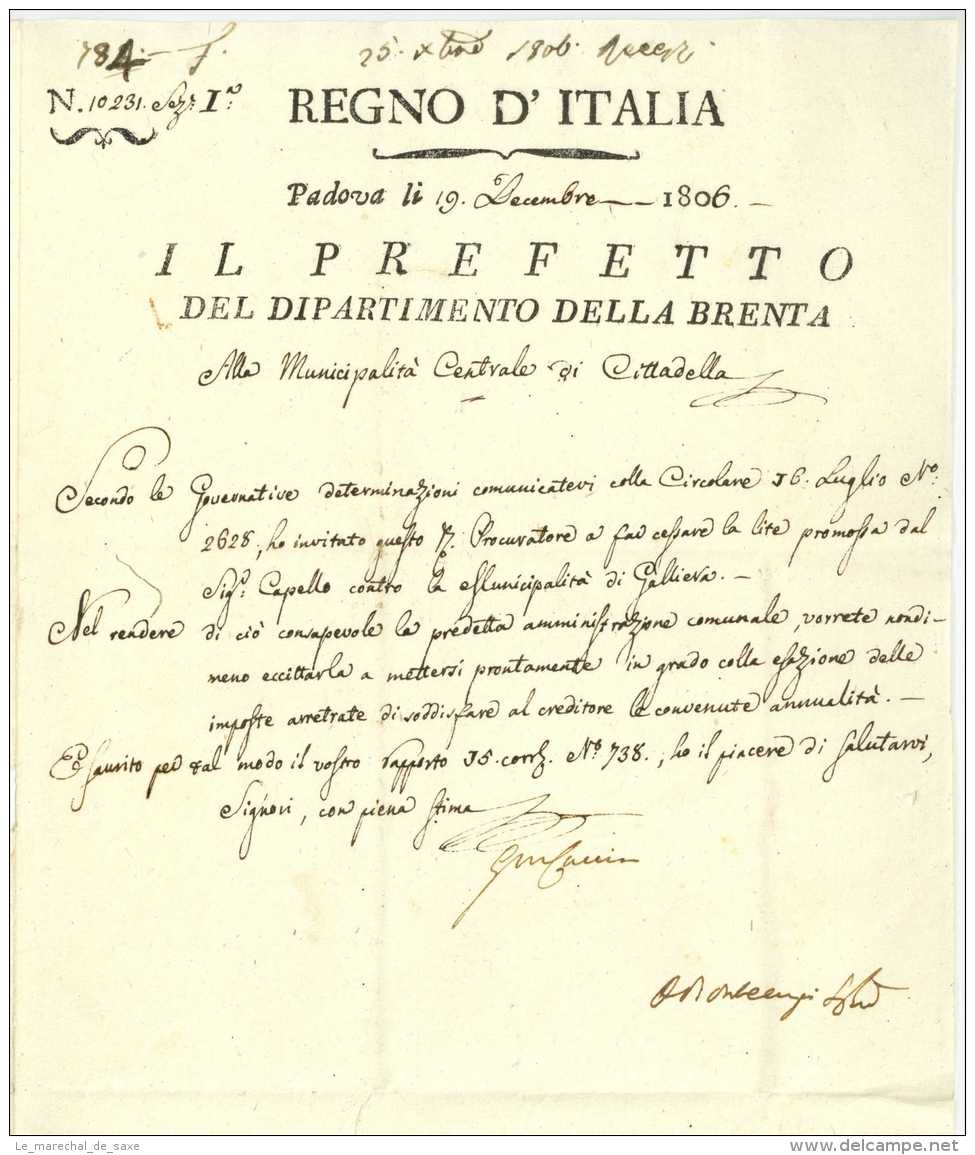Royaume D'Italie - Departement De La Brenta - Padova 1806 Padoue Cittadella - 1792-1815: Conquered Departments