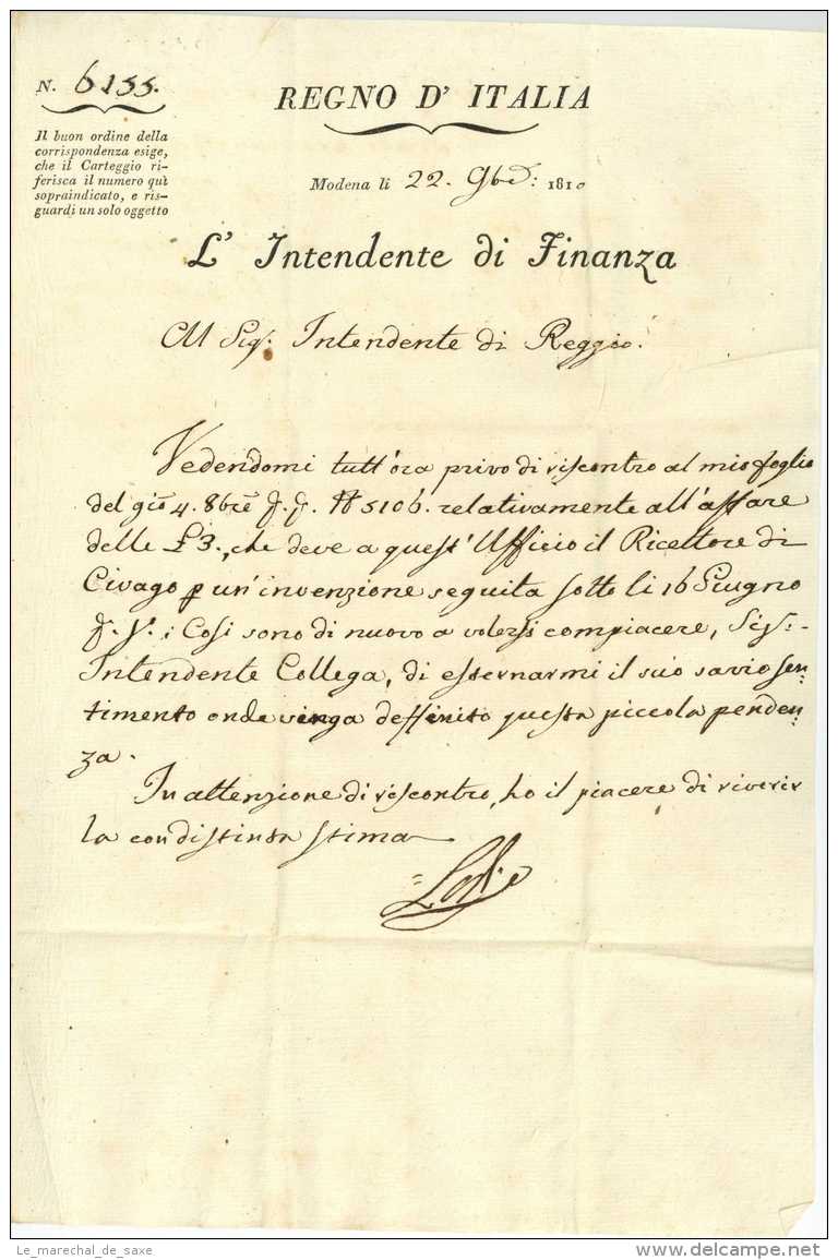 Royaume D'Italie - Modena 1810 Pour Reggio - 1792-1815 : Departamentos Conquistados