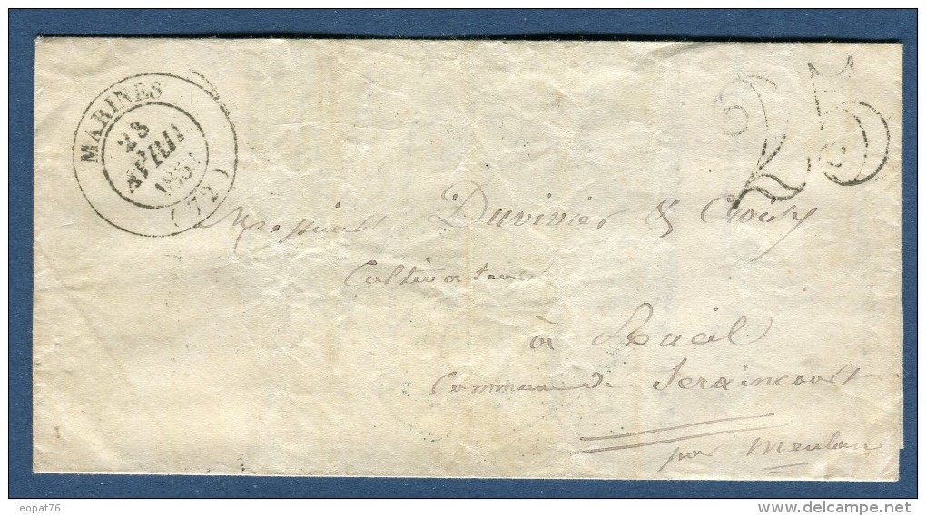 France - Lettre Avec Texte Départ De Marines Pour  Rueil En 1852  Taxe 25   Voir 3 Scans  Réf. 995 - 1849-1876: Période Classique
