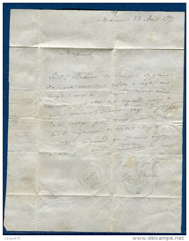 France - Lettre Avec Texte Départ De Marines Pour  Rueil En 1852  Taxe 25   Voir 3 Scans  Réf. 995 - 1849-1876: Période Classique