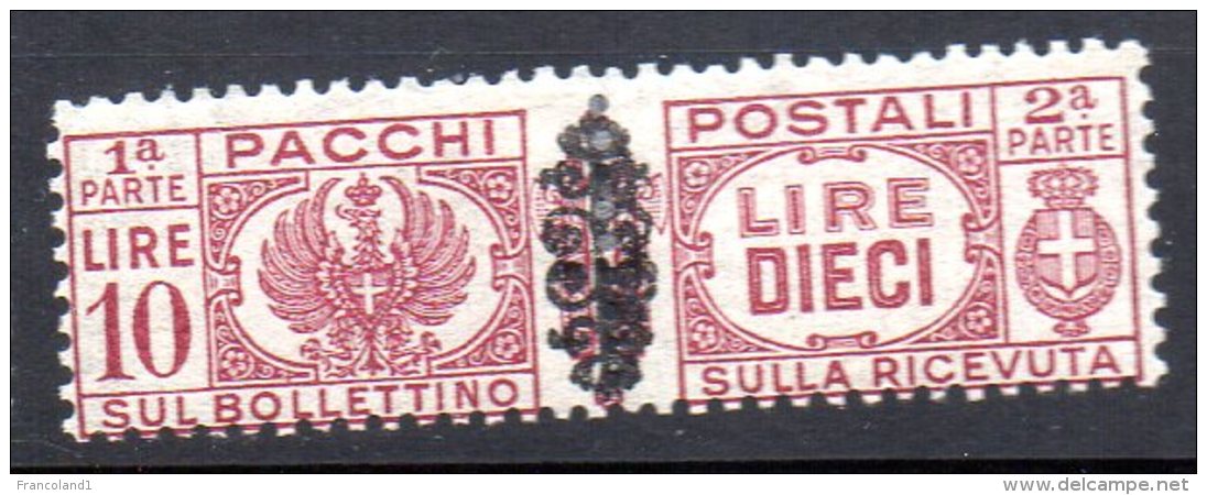 1945- Luogotenenza Pacco Con Fregio Nero N. 58  10 Lire  Nuovo MLH* - Colis-postaux
