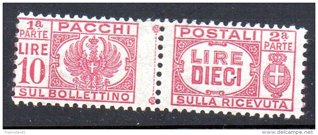 1946- Luogotenenza Pacco Senza Fascio Al Centro N. 64 10 Lire Nuovo MLH* - Postpaketten