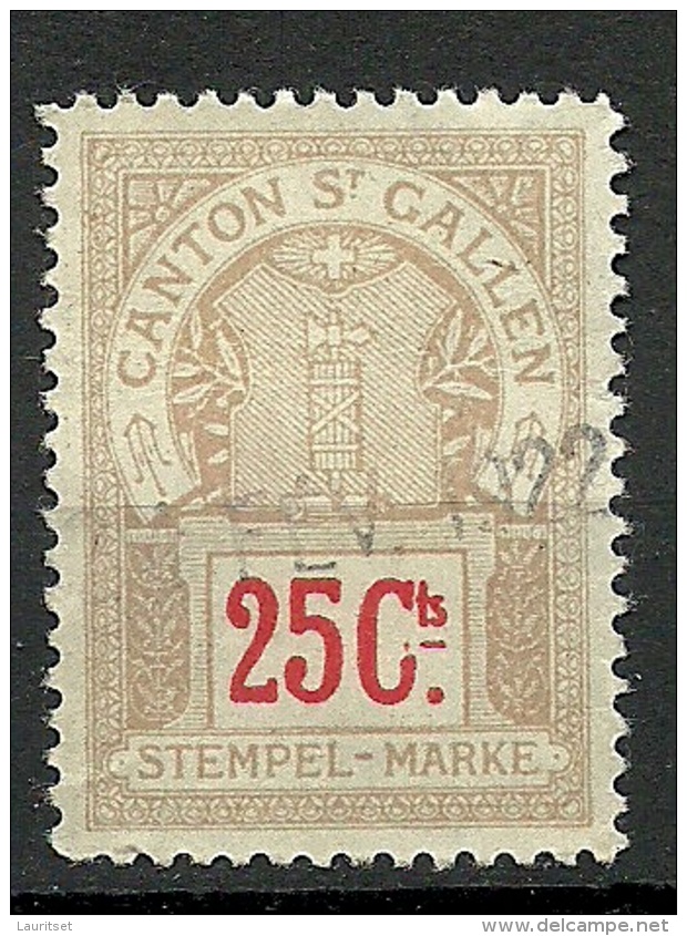 SCHWEIZ Switzerland 1922 St Gallen Stempelmarke Documentary Tax 25 Cts O - Revenue Stamps