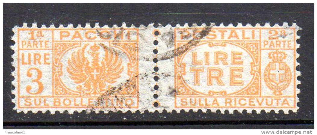 1946- Luogotenenza Pacco Senza Fascio Al Centro N. 62 3 Lire Timbrato Used - Colis-postaux