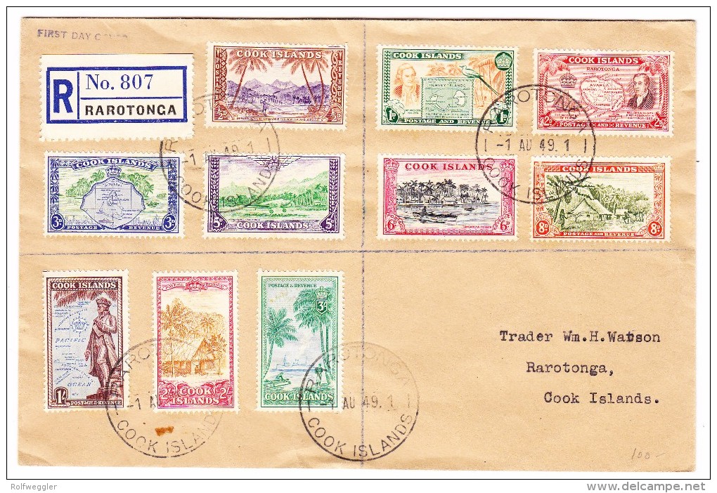 Cook Islands 1.8.1949 Rarotonga FDC R-Ortsbrief - Cook