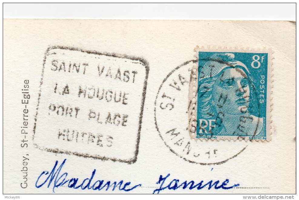 SAINT VAAST LA HOUGUE--1953--Le Fort De La Hougue à Marée Haute,cpsm 14 X 9 N°52.868 éd Le Goubey-cachet Daguin"Huitres" - Saint Vaast La Hougue