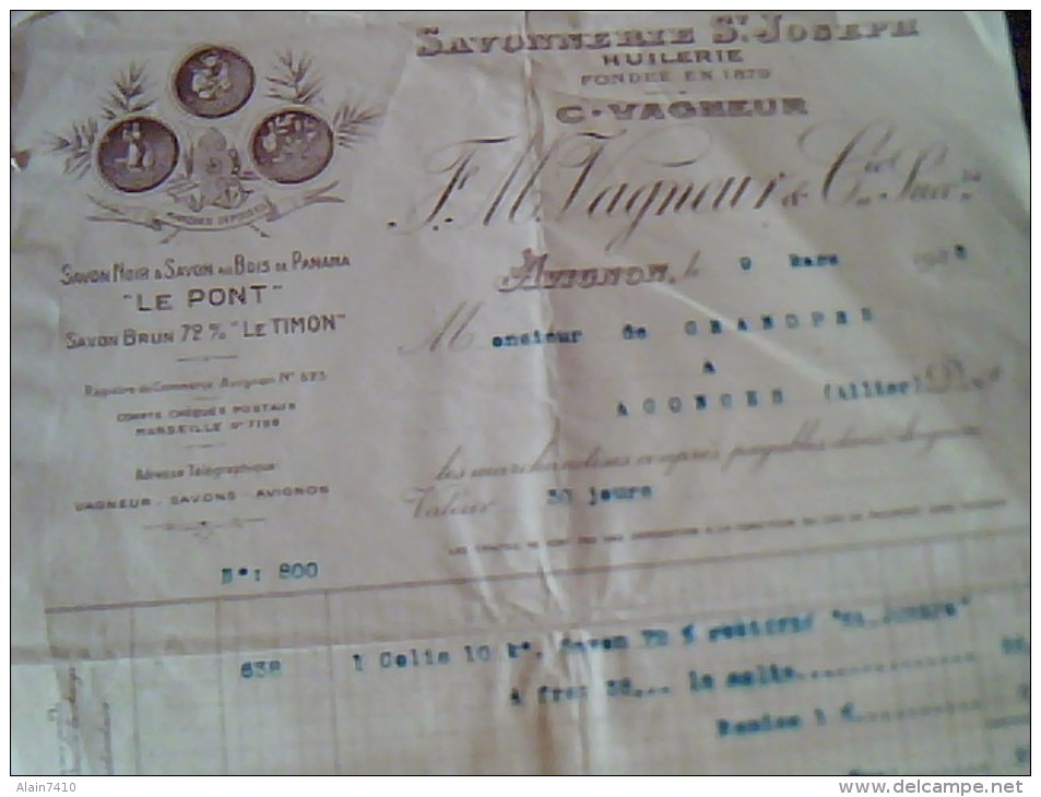 Vieux Papiers Facture Savonnerie Huilerie  St Joseph A Avignon Annee 1925 - Autres & Non Classés