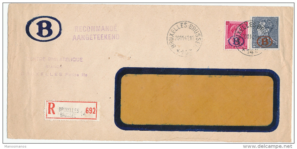 454/24 - Lettre RECOMMANDEE SNCB TP Service Poortman Et Col Ouvert - BRUXELLES 1942 - COB 100 EUR S/lettre - Briefe U. Dokumente