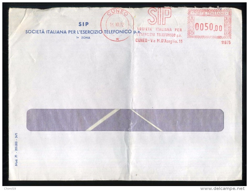 EMA - AFFRANCATURA MECCANICA ROSSA - SIP  Cuneo - 1972  Lire 50 - Macchine Per Obliterare (EMA)