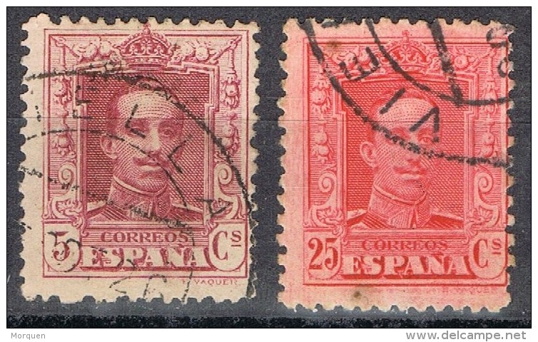 2 Sellos Alfonso XIII Vaquer, Fechador VIELLA (Lerida),  Edifil Num 311 - 317 º - Usados