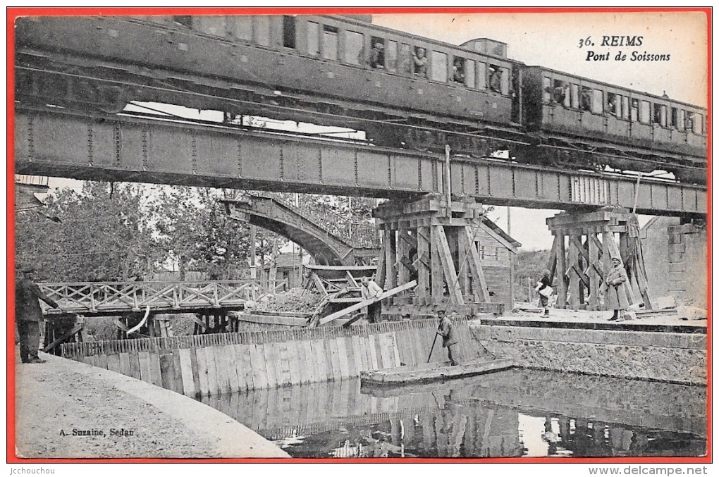 CPA 51 REIMS Marne - Pont De Soissons ° A. Suzaine ** Canal Guerre Ruine Train Wagons Ferroviaire Chemin Fer - Reims