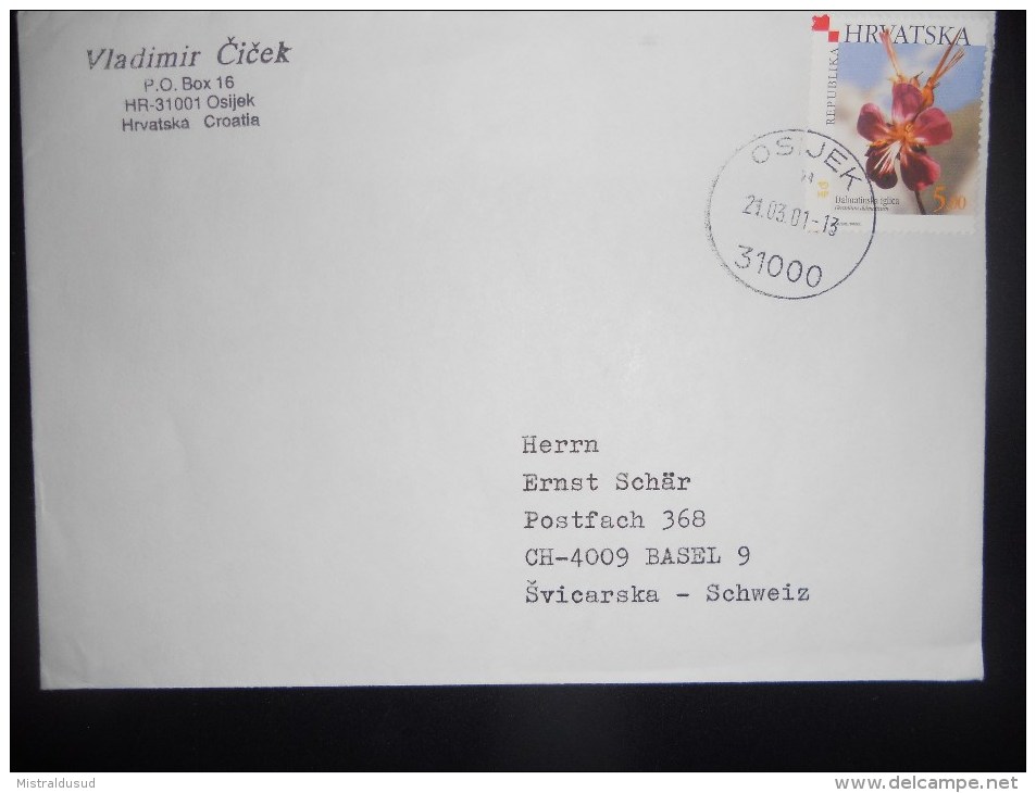 Croatie ,lettre De Osijek 2001 Pour Basel - Croazia