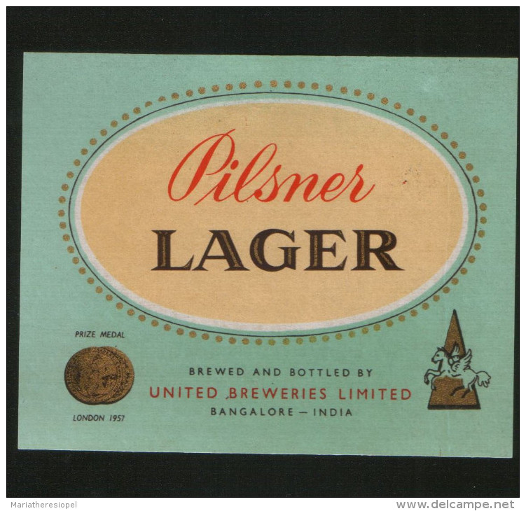 Pilsner Lager (United Breweries, Bangalore - India), Beer Label From 60`s. - Beer