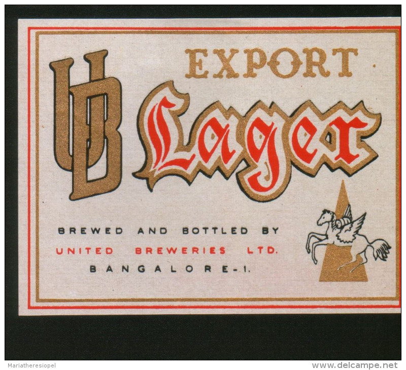 UB Export Lager (United Breweries, Bangalore - India), Beer Label From 60`s. - Beer