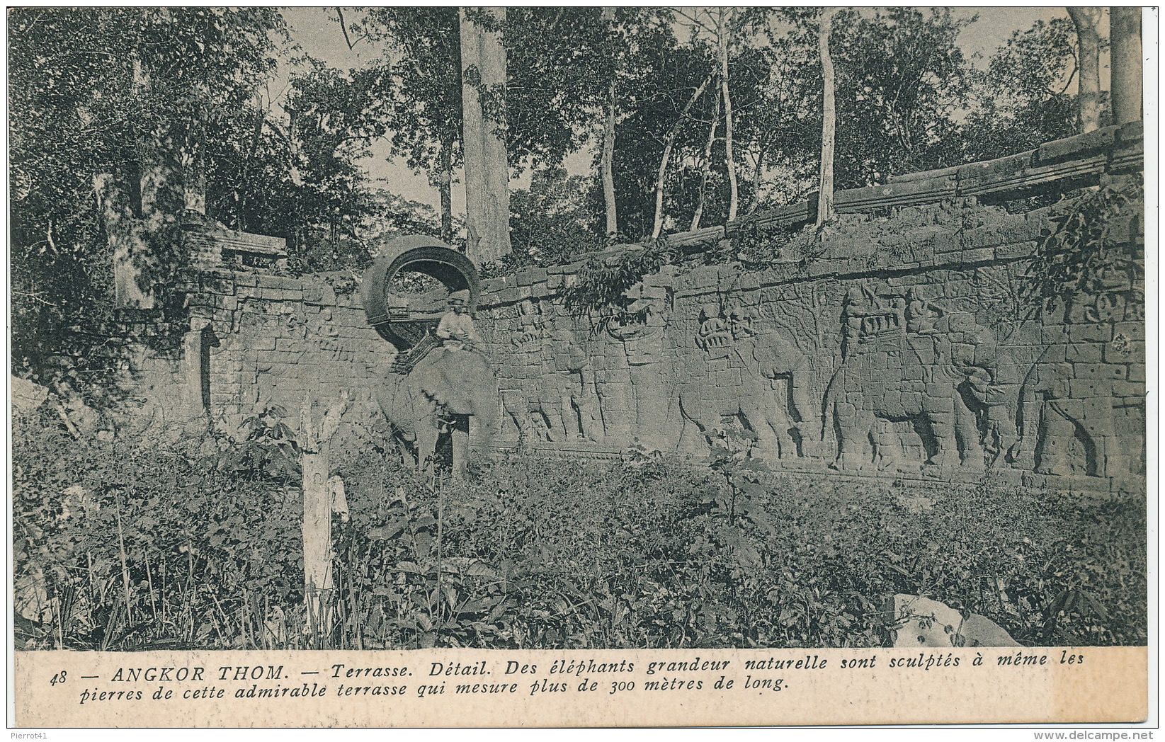 ASIE - CAMBODGE - ANGKOR THOM - Terrasse - Détail - Des éléphants Grandeur Naturelle Sont Sculptés.... - Cambodge