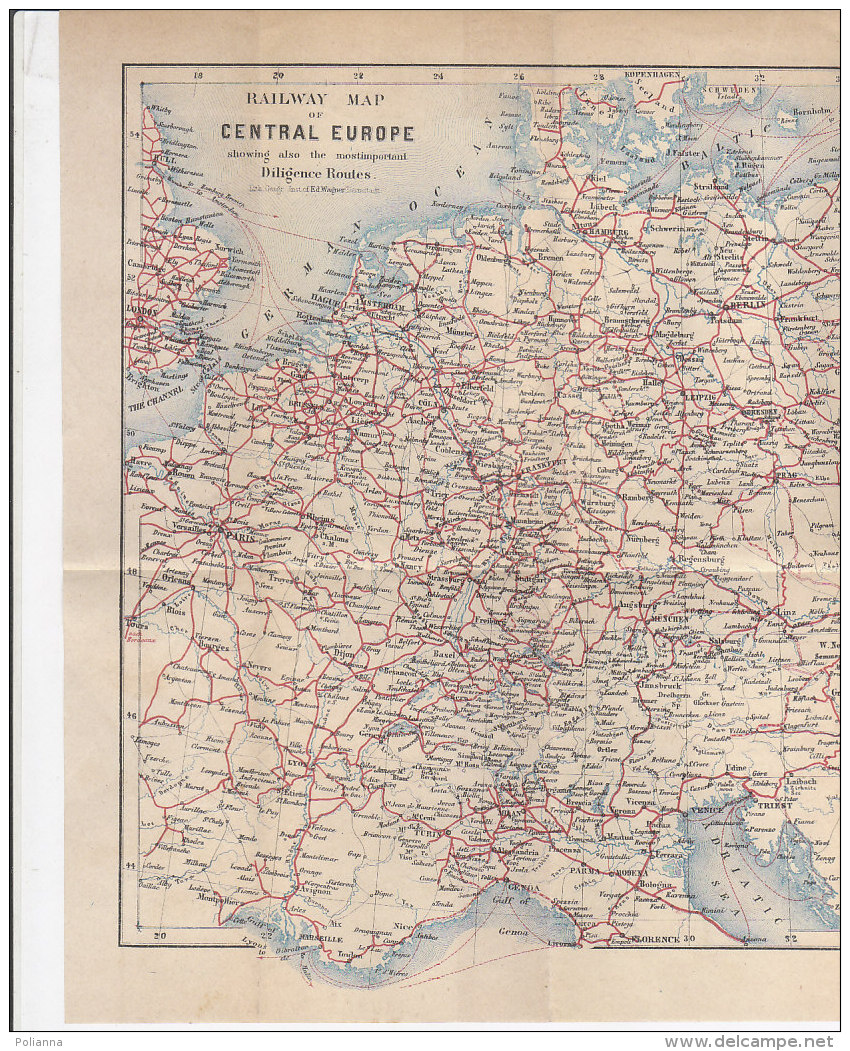 PO5255D# CARTINA - RAILWAY MAP OF CENTRAL EUROPE - DILIGENCE ROUTES - Altri & Non Classificati