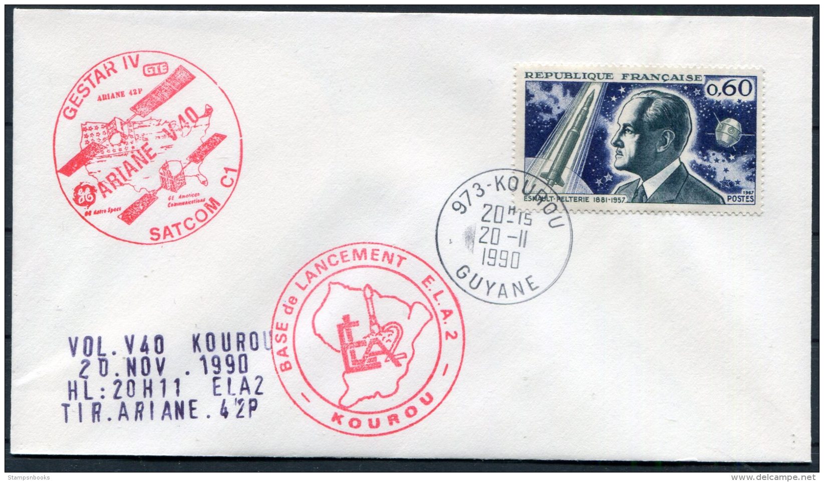 1990 France Guyane Kourou Space Rocket Ariane Cover - Europe