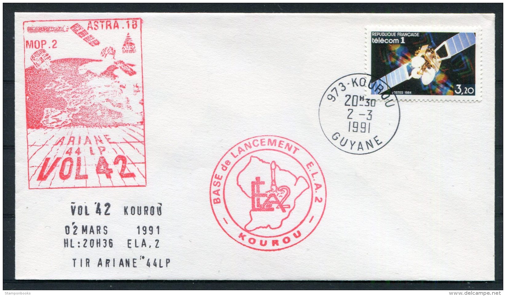 1991 France Guyane Kourou Space Rocket Ariane Cover - Europe