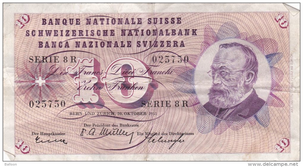 SUISSE - Billet De 10 Francs - 20.10.1955 - Série 8R - Schweiz