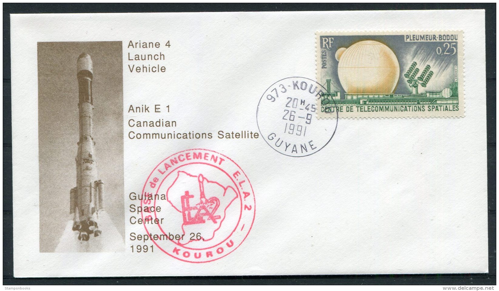 1991 France Guyane Kourou Space Rocket Ariane Cover - Europa