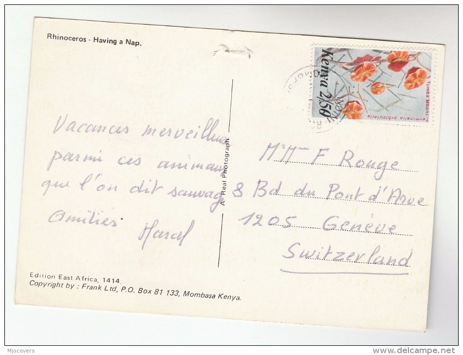 KENYA COVER Stamps 2/50 FLOWERS To Switzerland (postcard RHINO) Flower - Kenia (1963-...)