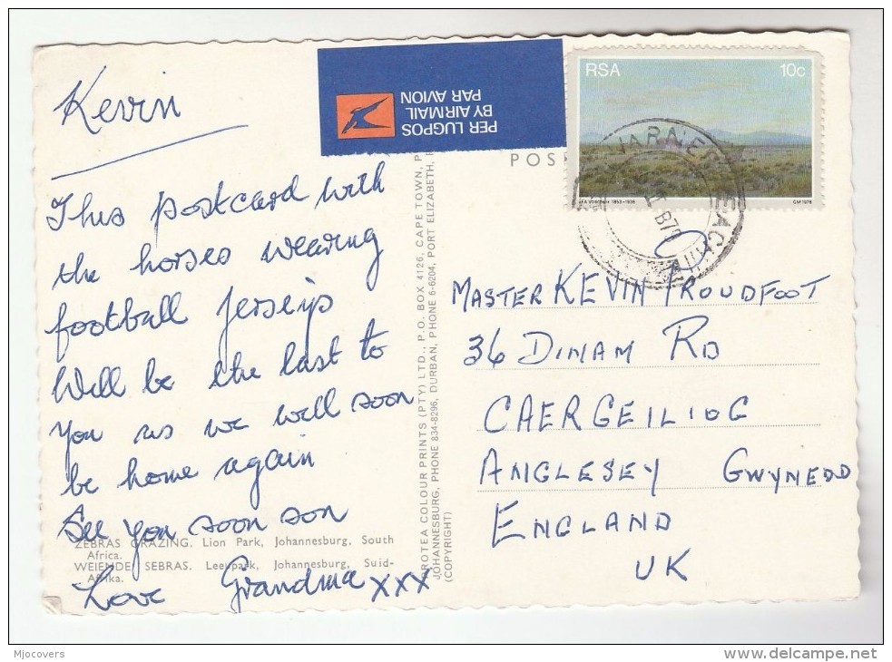 1979 Air Mail  SOUTH AFRICA COVER Stamps To GB (postcard Zebra) Rsa Airmail Label - Covers & Documents