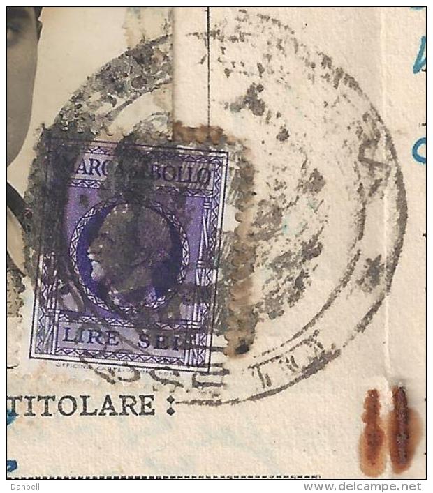 Era Fascista Lasciapassare Per Le Colonie Del Regno D' ITALIA 1939 (affrancata Con Marca Da Bollo 6 Lire Viola - Fiscaux