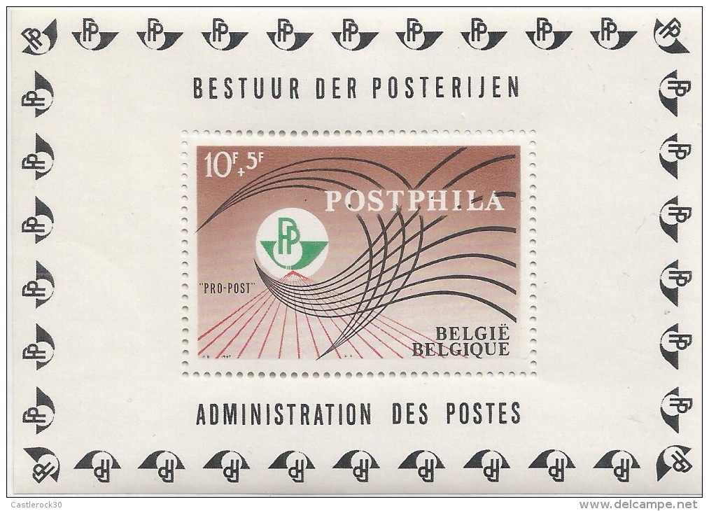 E)1967 BELGIUM, PRO-POST ASSOCIATION EMBLEM, POSTPHILA, SP371, SOUVENIR SHEET, MNH - Unused Stamps