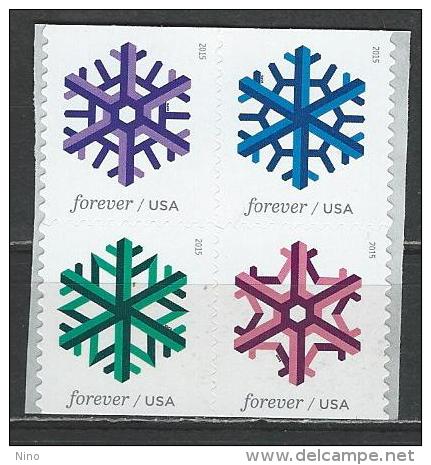 USA. Scott # 5031-34a, MNH Block Of 4 From Booklet. Snow Flakes 2015 - Unused Stamps