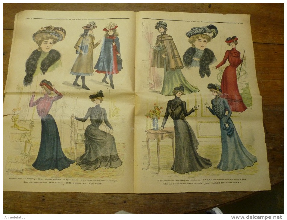 1901La MODE du Petit Journal    CHAPEAU EMILIENNE, TOQUET YVETTE , gravures couleurs sur double-page et une