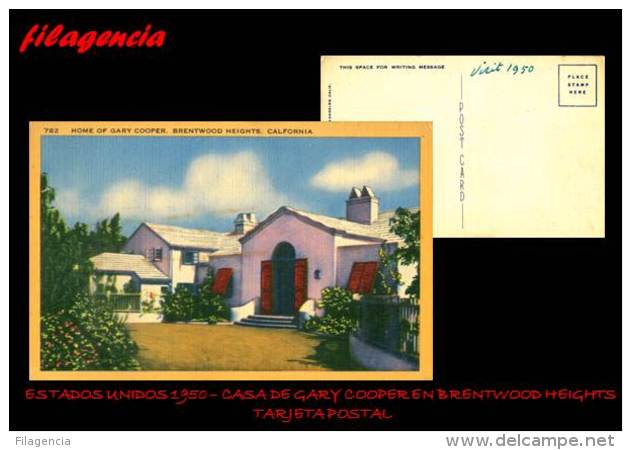 PIEZAS. ESTADOS UNIDOS. ENTEROS POSTALES. TARJETA POSTAL 1950. CASA DE GARY COOPER EN BRENTWOOD HEIGHTS - Sonstige & Ohne Zuordnung