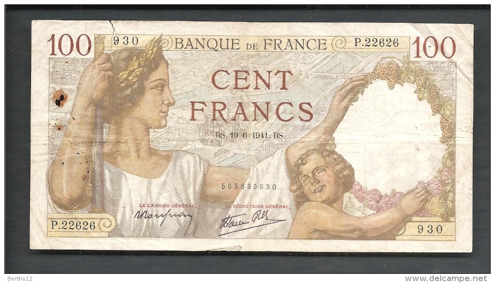 CENT FRANCS  DS  19-06-01941DS - 100 F 1939-1942 ''Sully''