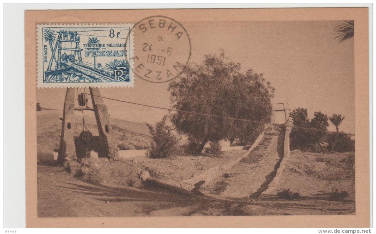 FAF126 / ALGERIEN -  Fezzan, Maximumkarte 1951 Mit Antiker Wasserförderung (FDC) - Covers & Documents