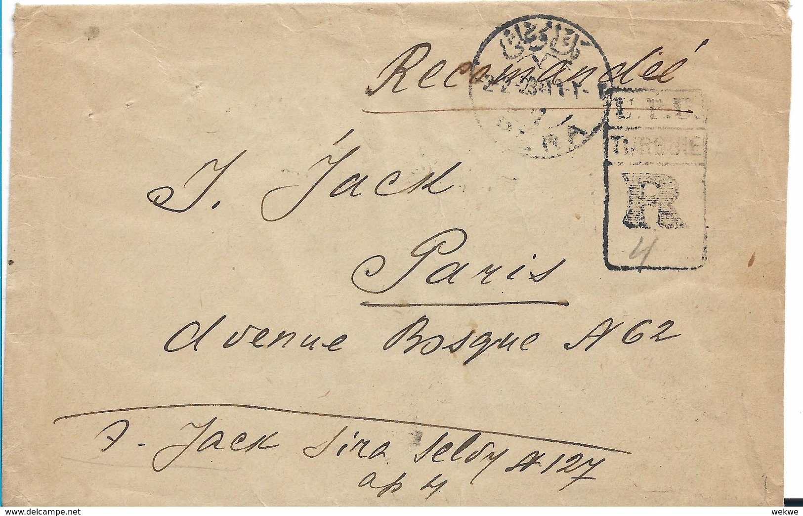 Tur107a / -  TÜRKEI -/ Pera - Paris Per Einschreiben 1923 Mit 5-er Streifen Frankiert - Briefe U. Dokumente