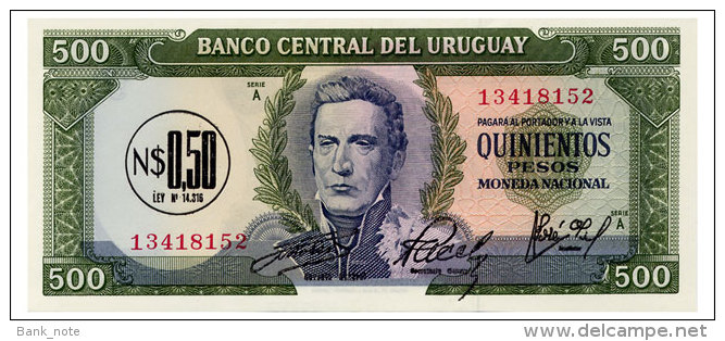 URUGUAY 0.5 NUEVO PESO ND(1975) Pick 54 Unc - Uruguay