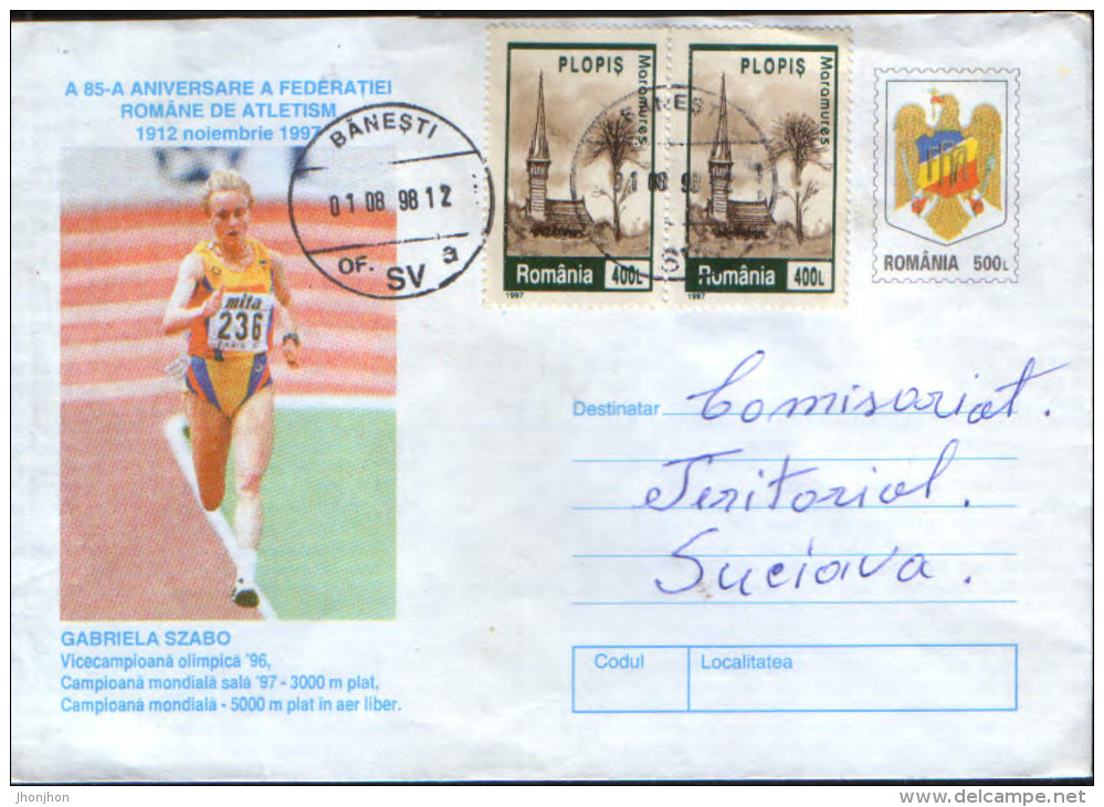 1997,STATIONERY COVER,USED, ROMANIA - Athletics, Gabriela Szabo World Champion - Entiers Postaux