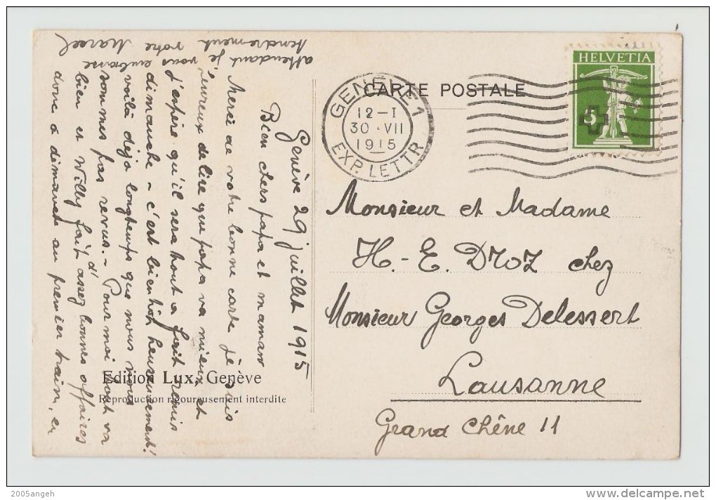 915. Passage D'un Train De Grands Blessés Français à Genève. Edition Lux Genève. Carte Postale Ayant Voyagé En 1915, Dos - Guerre 1914-18