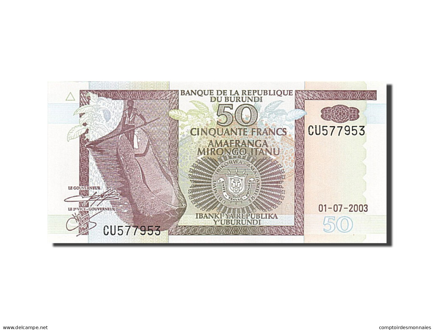 Billet, Burundi, 50 Francs, 1993-1997, 2003-07-01, KM:36d, NEUF - Burundi