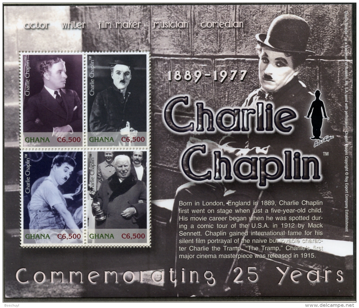 Ghana, 2003, Charlie Chaplin, Film, Cinema, Movie, Actor, MNH Sheet, Michel 3539-3542 - Ghana (1957-...)