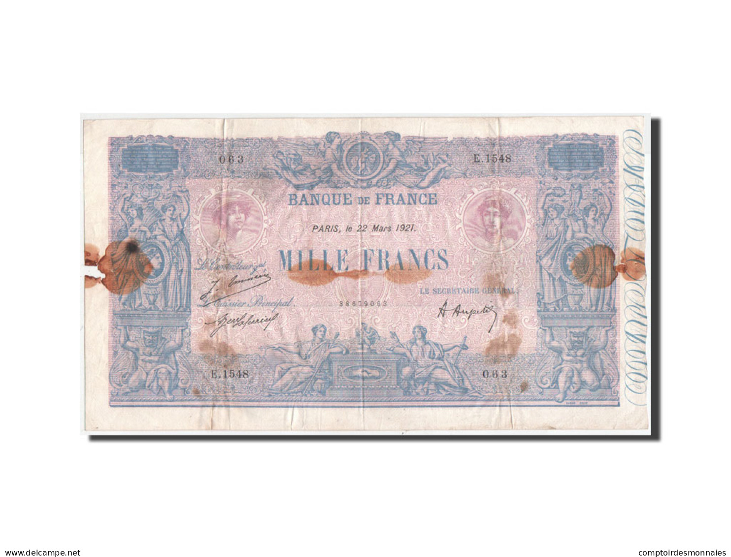 Billet, France, 1000 Francs, 1921, 22.03.1921, TB, Fayette:36.37, KM:67i - 1 000 F 1889-1926 ''Bleu Et Rose''