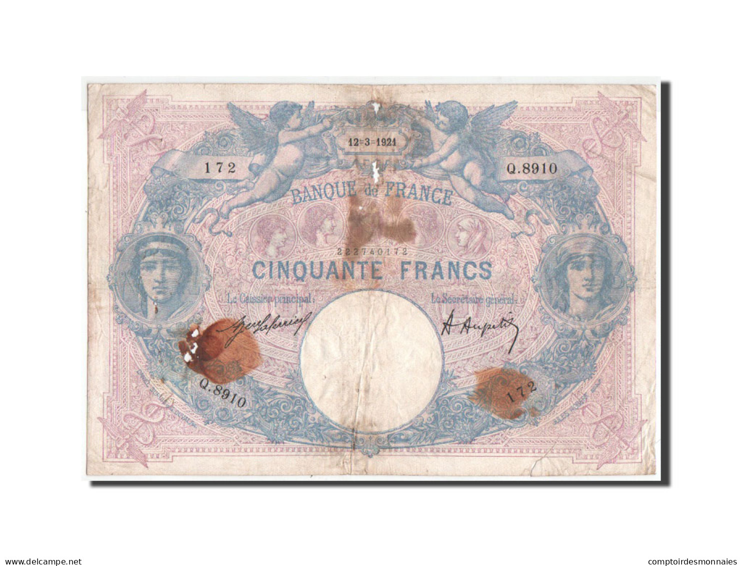 Billet, France, 50 Francs, 1921, 12.03.1921, B, Fayette:14.34, KM:64f - 50 F 1889-1927 ''Bleu Et Rose''