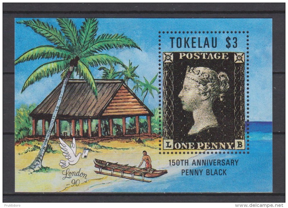 Tokelau Mi Block 1 150 Anniversary Penny Black - Sea Shore - Palm Tree- Traditional House * * - Tokelau