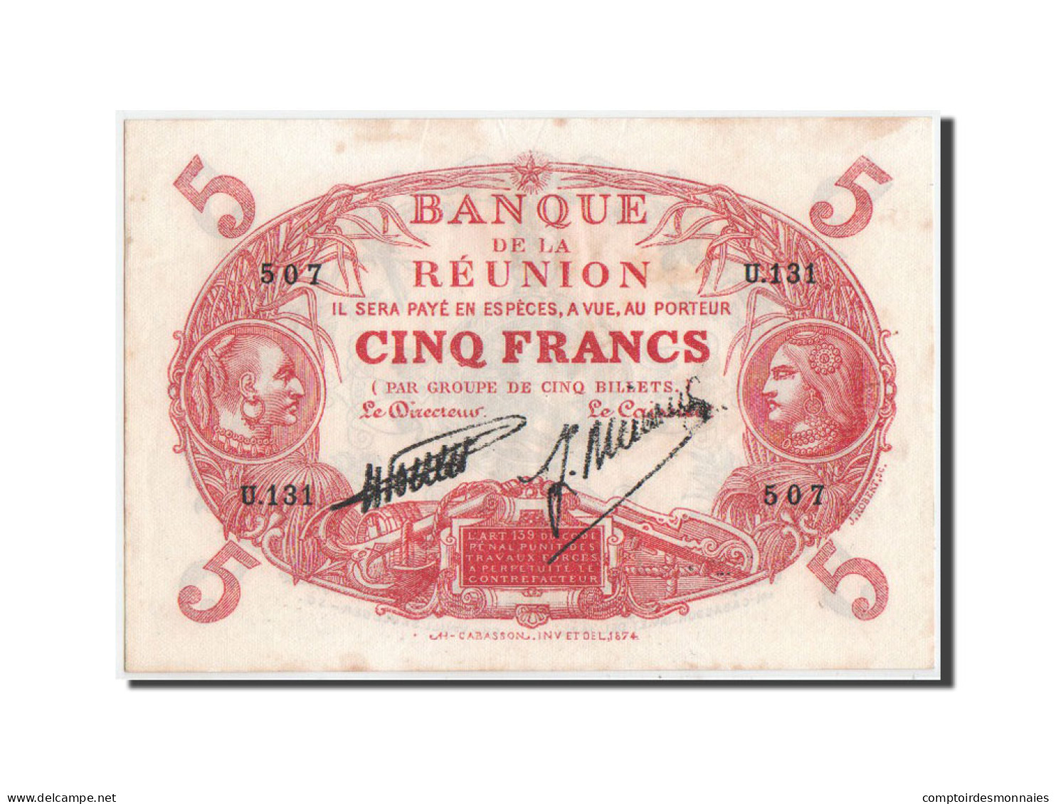 Billet, Réunion, 5 Francs, 1938, KM:14, TTB+ - Reunión