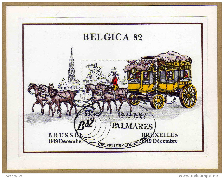 Carte Millénaire De Bruxelles Avec Bloc 59 2077 Belgica 82 Malle-poste - 2 Scans - Autres & Non Classés