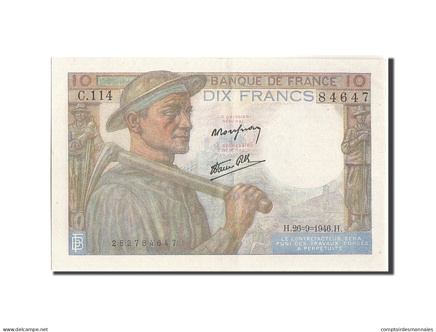 Billet, France, 10 Francs, 10 F 1941-1949 ''Mineur'', 1946, 1946-09-26, SUP+ - 10 F 1941-1949 ''Mineur''