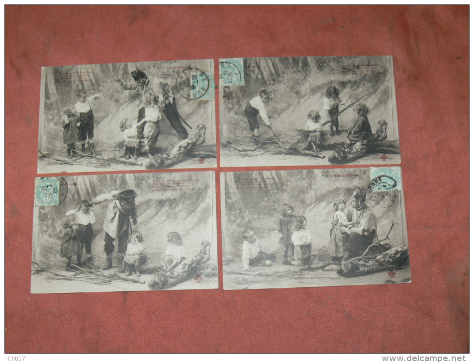 METIER GENDARME" EN MARAUDE DE BOIS" BUCHERON   1900 LOT 4 CPA  STYLE SCENETTE SERIE ENFANT HUMOUR   EDIT CIRC OUI - Collections, Lots & Séries