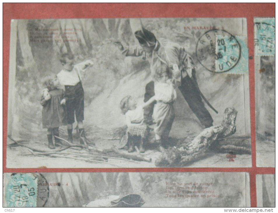 METIER GENDARME" EN MARAUDE DE BOIS" BUCHERON   1900 LOT 4 CPA  STYLE SCENETTE SERIE ENFANT HUMOUR   EDIT CIRC OUI - Collections, Lots & Séries