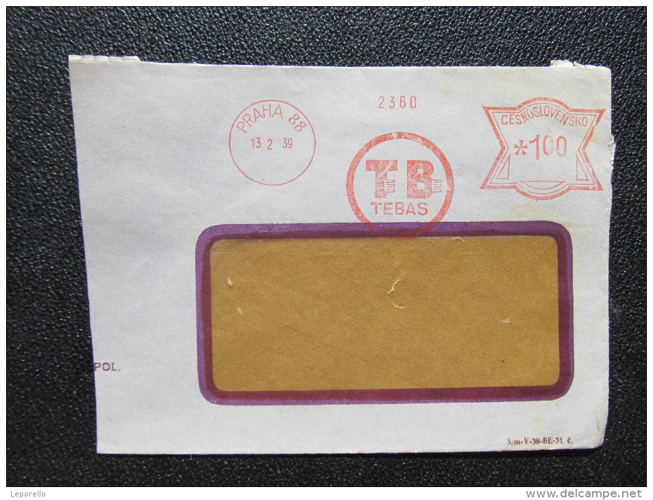 Brief Frankotype Postfreistempel Praha 88 Tebas  1939// S8436 - Briefe U. Dokumente