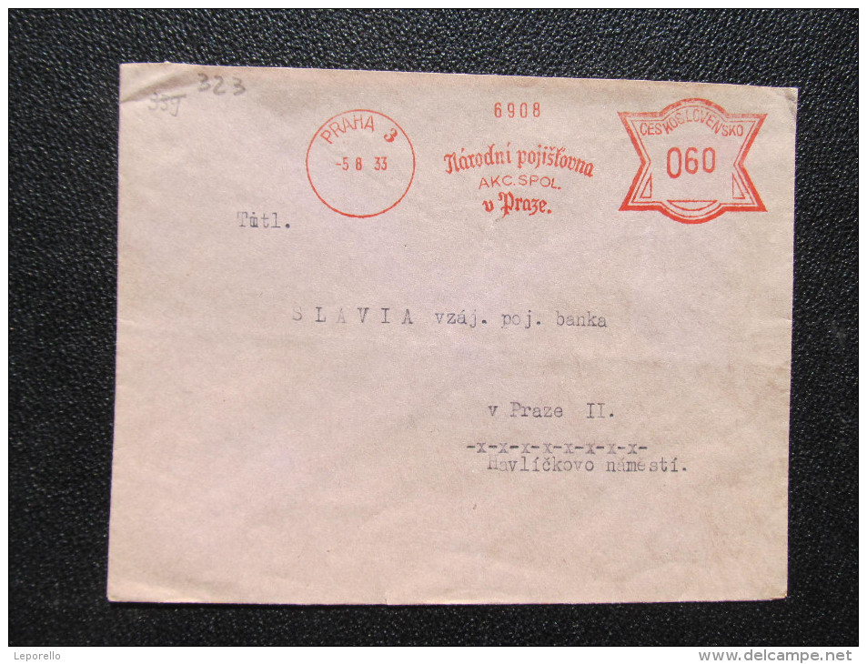 Brief Frankotype Postfreistempel Praha 3 Narodni Pojistovna 1933 // S8459 - Briefe U. Dokumente