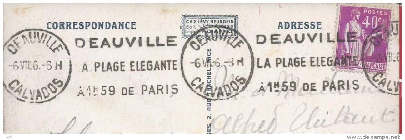 'Élégante Plage Deauville à 1h59 De Paris' Flammula Distribué Calvados 1936.Postal Plage Trouville. Caen.Normandia.2scan - Lettres & Documents